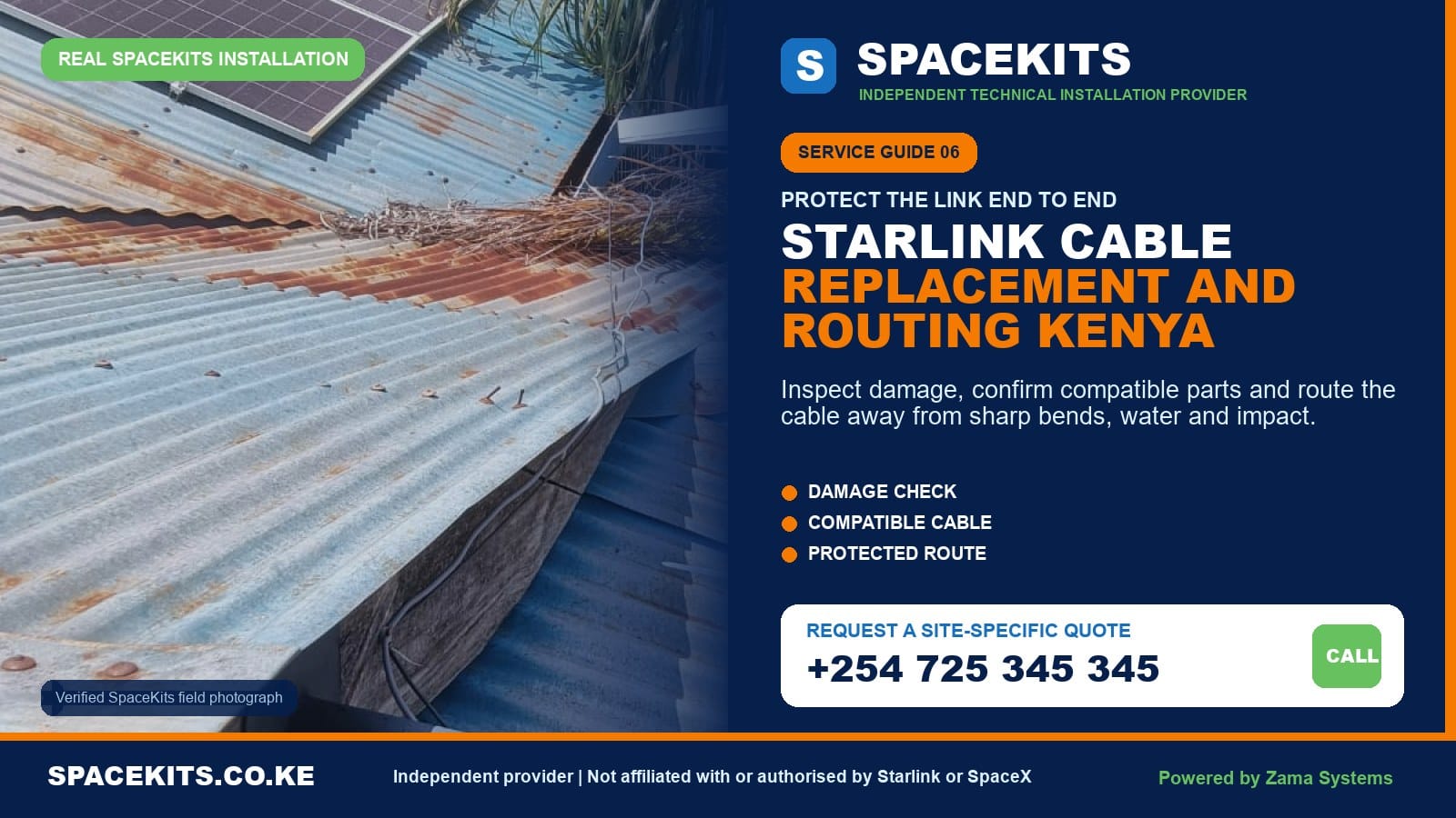 SpaceKits Starlink cable replacement and protected routing service in Kenya