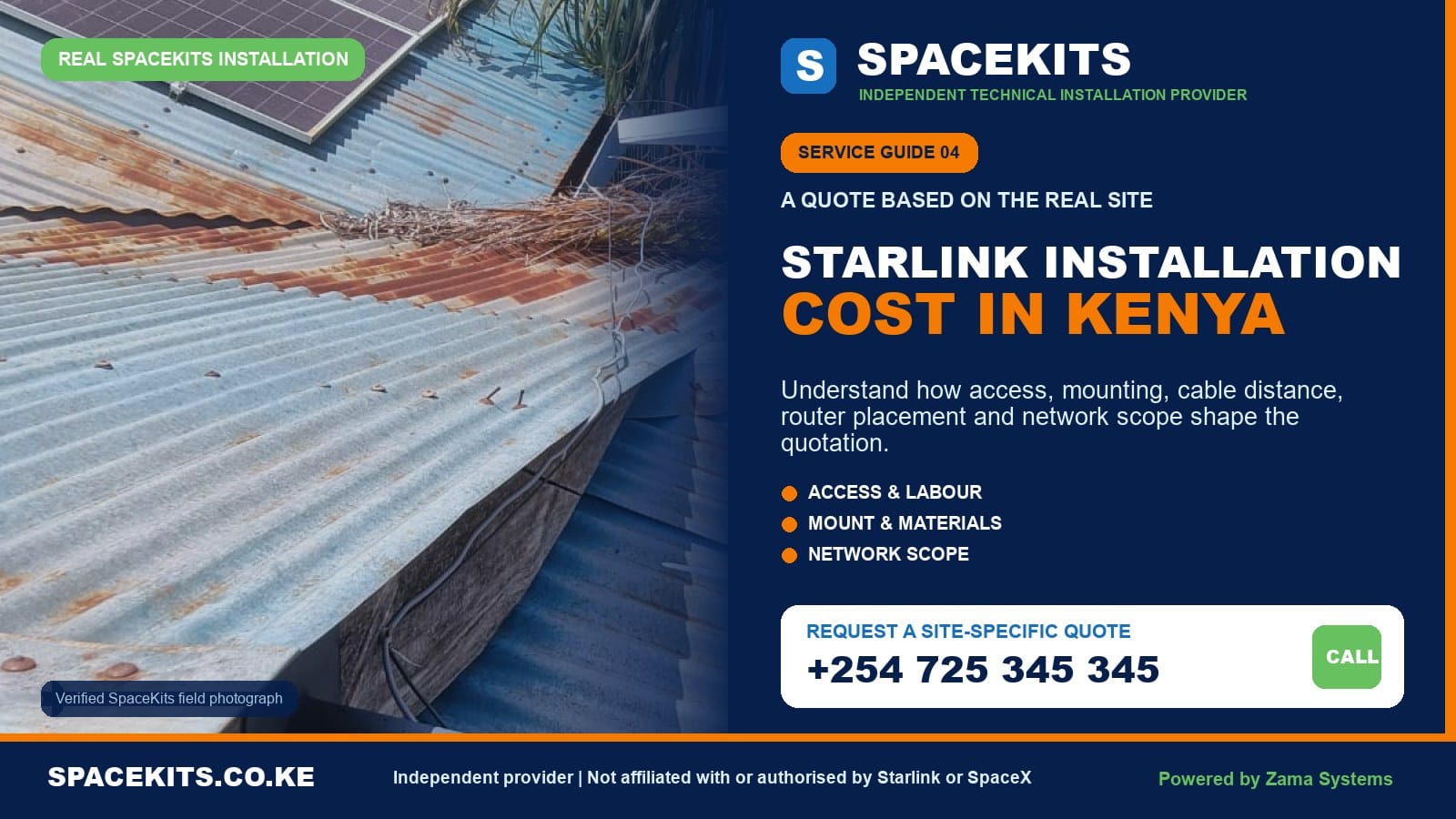 Starlink installation cost and quotation factors in Kenya from SpaceKits