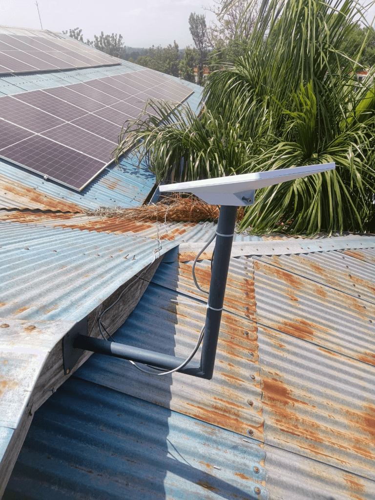 Starlink installation with a secure roof-edge pole mount by Spacekits in Kenya