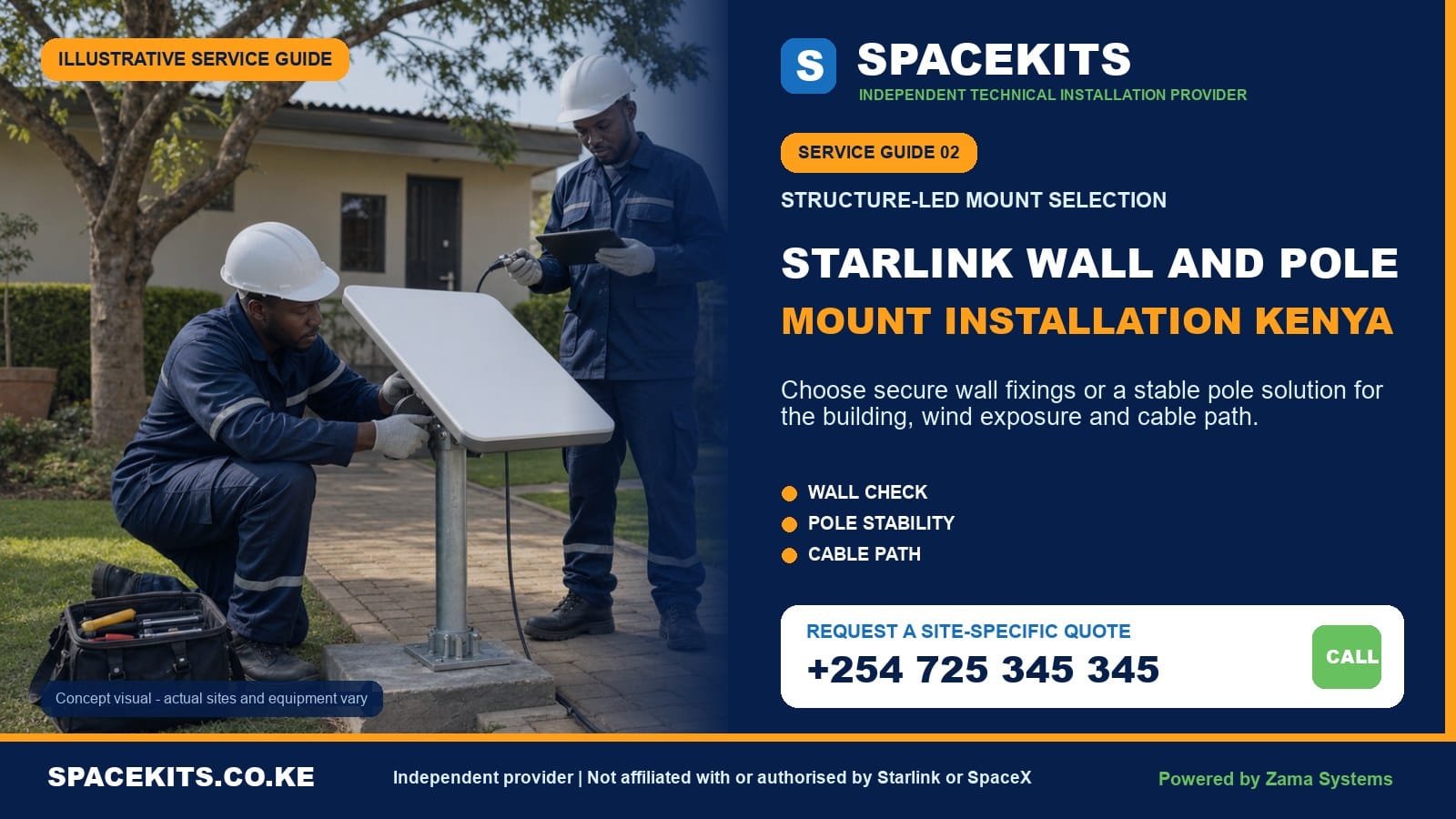 SpaceKits Starlink wall and pole mount installation service in Kenya