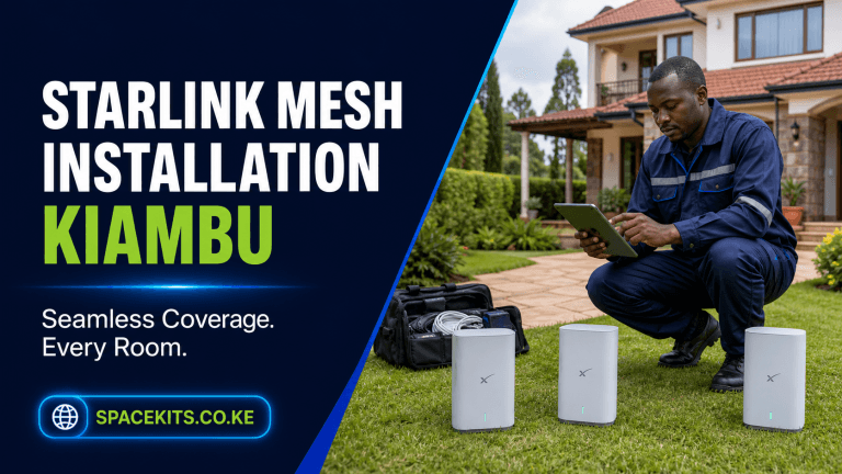 Starlink Mesh Installation Kiambu technician configuring whole-home Wi-Fi
