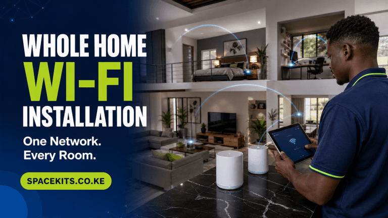 Whole Home Wi-Fi Installation technician configuring mesh nodes