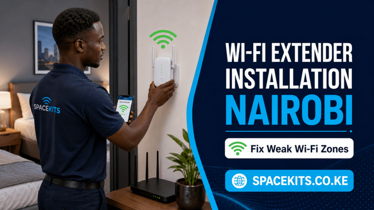 Wi-Fi Extender Installation Nairobi technician configuring an extender