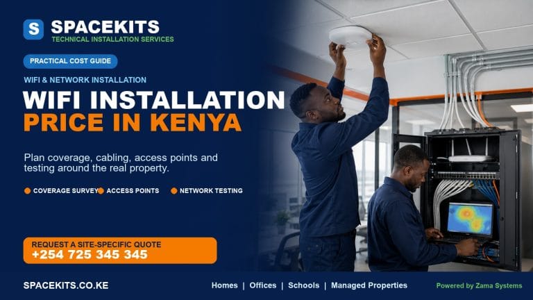 SpaceKits WiFi installation price guide with ceiling access point and network cabinet