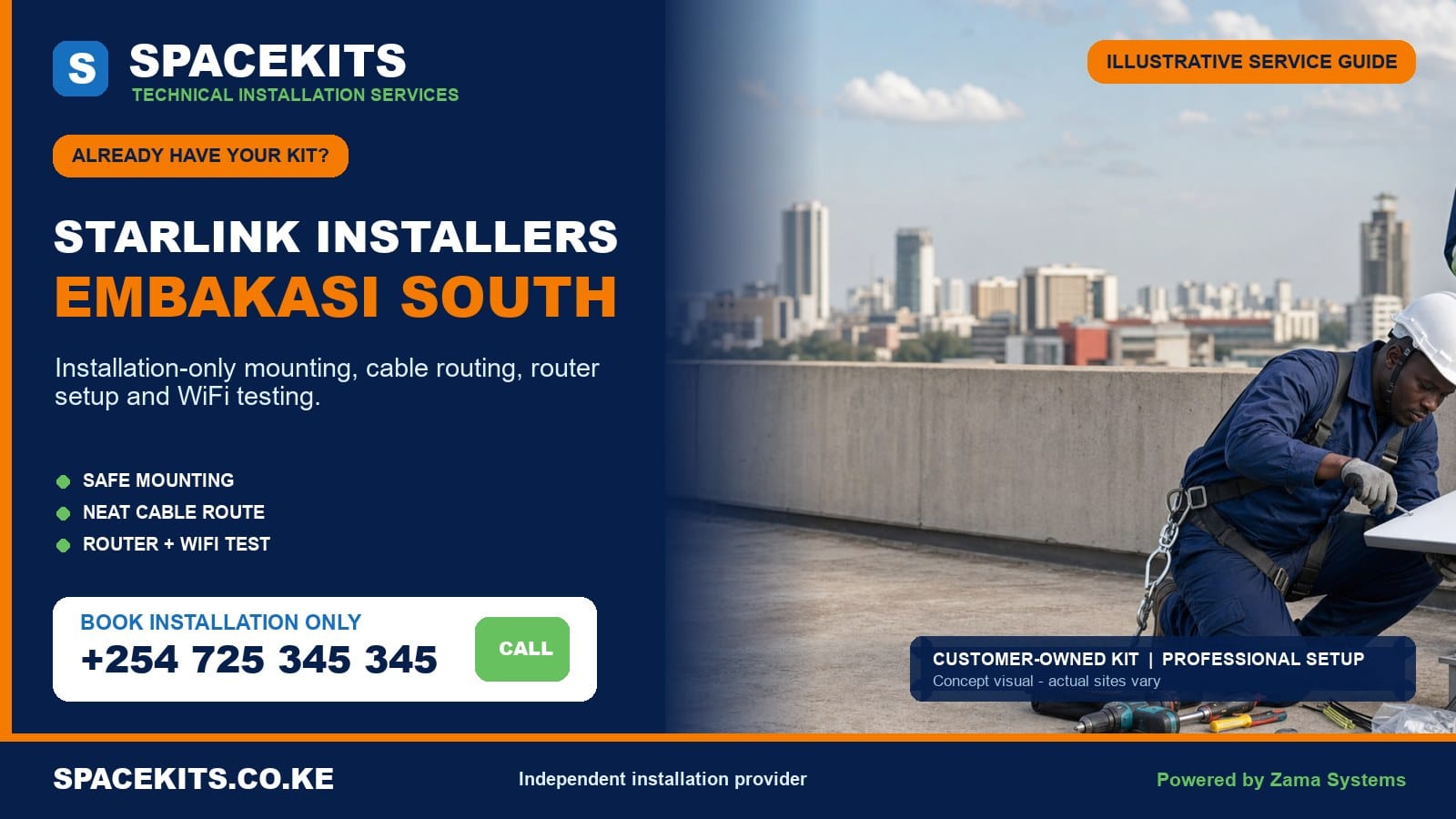 Starlink installation only Embakasi South - SpaceKits customer-owned kit service