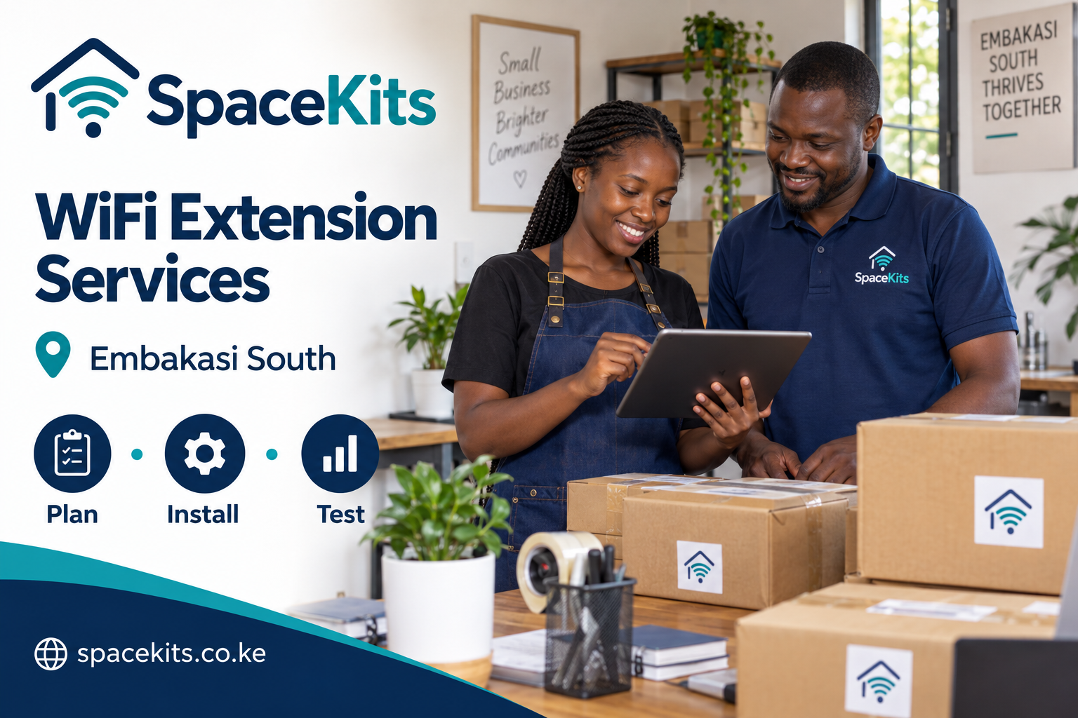 WiFi Extension Services in Embakasi South — SpaceKits planning and installation flyer