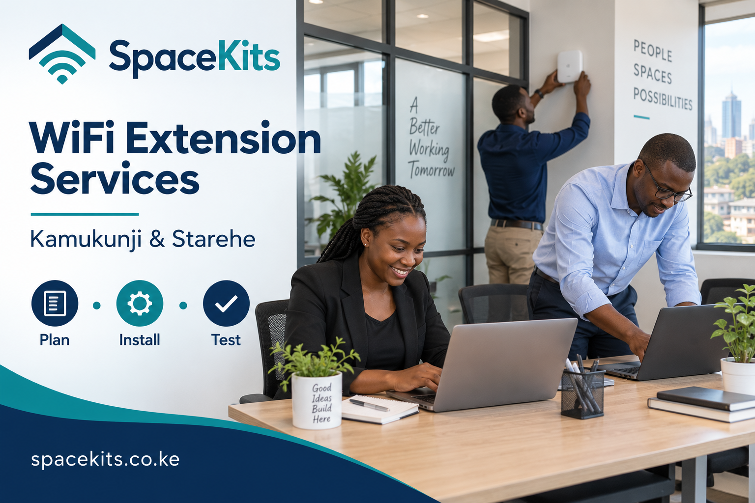 WiFi Extension Services in Kamukunji and Starehe — SpaceKits planning and installation flyer