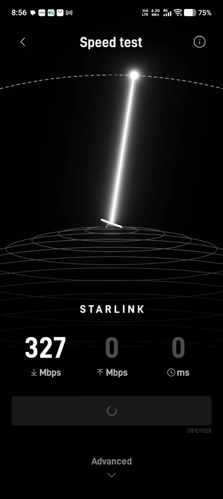 Spacekits Starlink speed test in Kenya showing 327 Mbps download after installation
