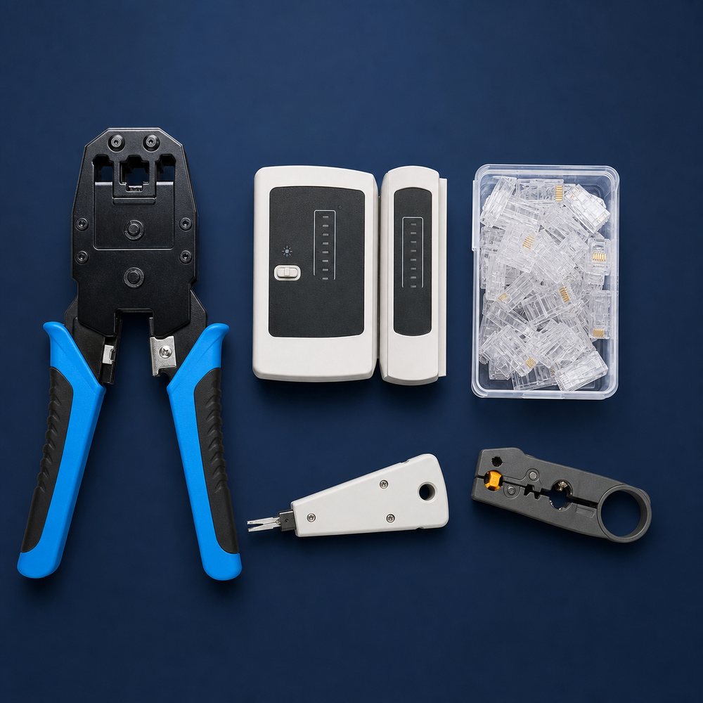 RJ45 Crimping Tool, Cable Tester and Connector Kit